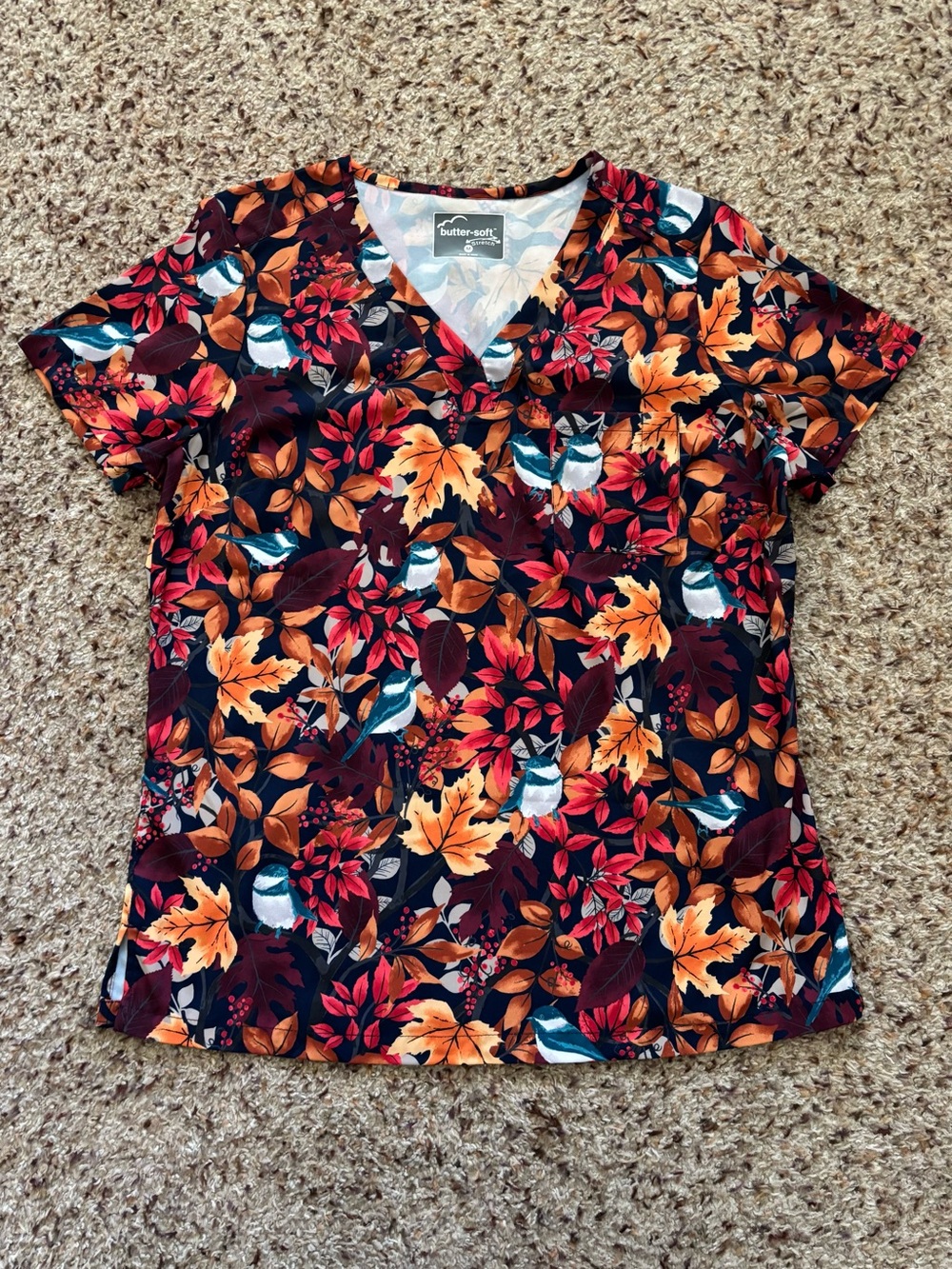 Butter-Soft Stretch Fall Printed Scrub Top- Set Of Three Tops - Picture 3 of 16